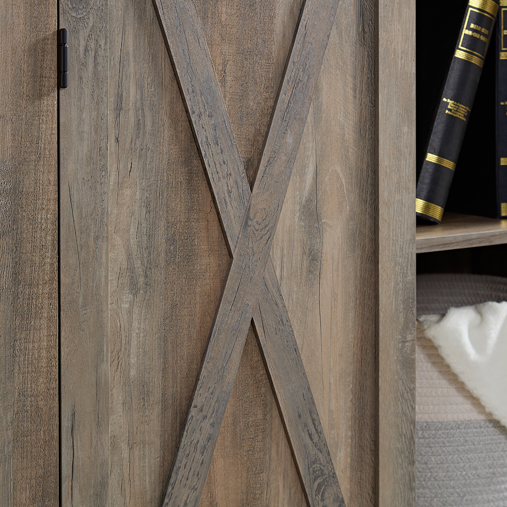 Resenkos Tall Storage Cabinet Barn Door Storage Country Wood Rustic Farmhouse Pantry Cupboard Barn Door Kitchen Organizer Furniture, Gray Wash