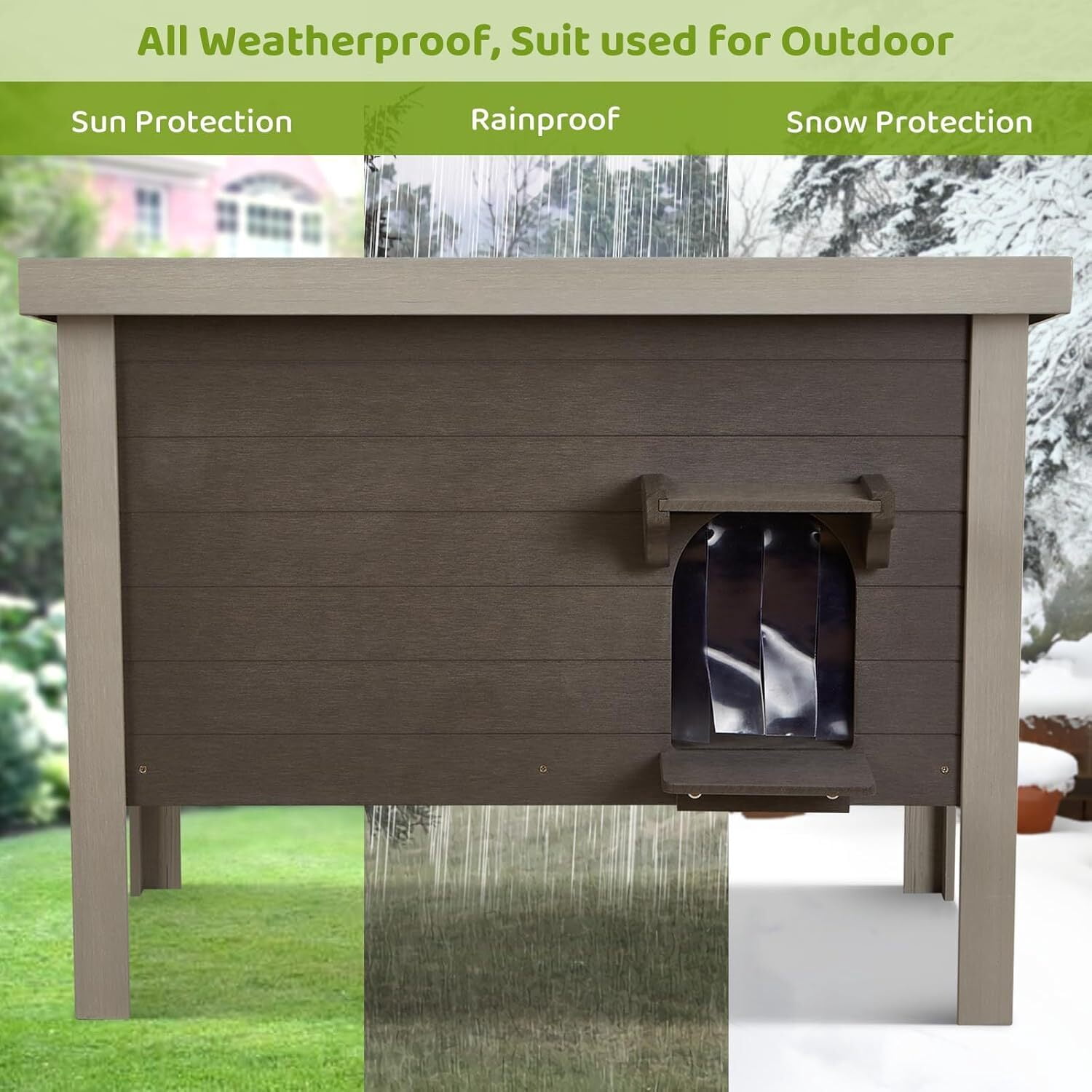 GONICHA Oversized Outdoor Cat House Weatherproof, Poly Lumber Cat Houses for Outdoor Cats Insulated, Feral Cat Shelter with Escape Door and Openable Roof ,Light Gray