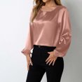 thumbnail image 4 of MIXUE Women Blouses Silk Satin Solid Color V Neck Hollow Long Sleeve Casual Elegant Stylish Womens Summer Tops Sportwear,Pink,M, 4 of 6