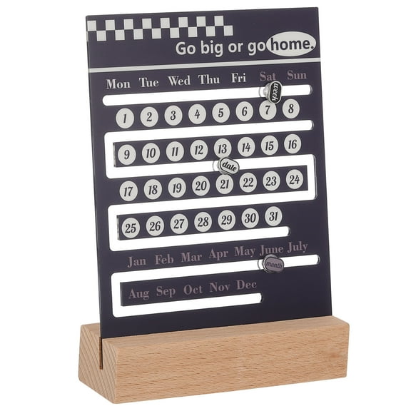 Wood Perpetual Calendar, Desktop Acrylic Calendar Stand Slide Month Week Date Display for Desk Shop, Blue