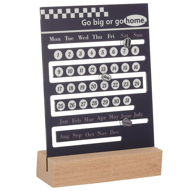 Wood Perpetual Calendar, Desktop Acrylic Calendar Stand Slide Month Week Date Display for Desk Shop, Blue
