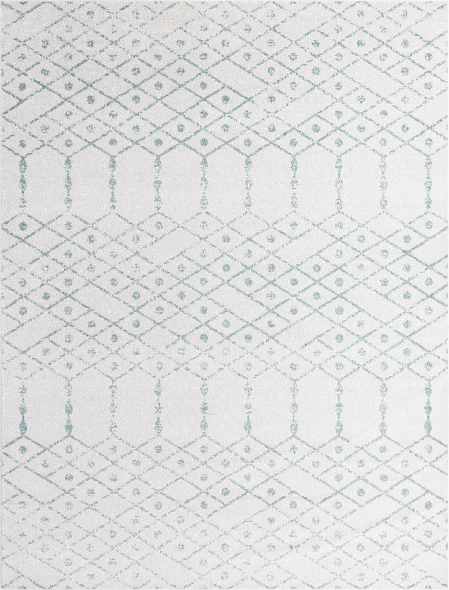 Paxon Trellis Collection Rug 9' x 12' Ivory Aqua Medium Rug