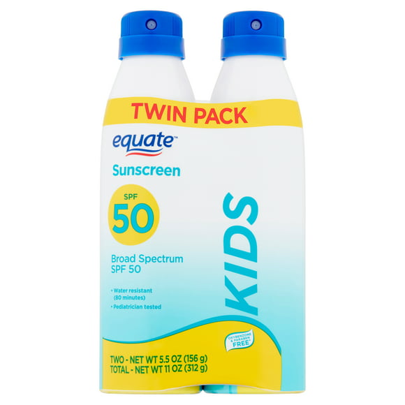 Equate Kids Broad Spectrum Sunscreen Spray Twin Pack, SPF 50, 5.5 oz, 2 Count