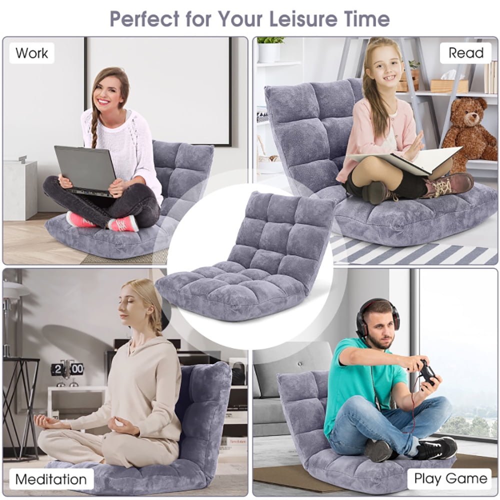 Finihen Adjustable 14-position Cushioned Floor Chair, Folding Lazy Sofa Chair for Living Room, Bedroom, for Gaming, Reading, Gray Finihen Adjustable 14-position Cushioned Floor Chair, Folding Lazy Sofa Chair for Living Room, Bedroom, for Gaming, Reading, Gray