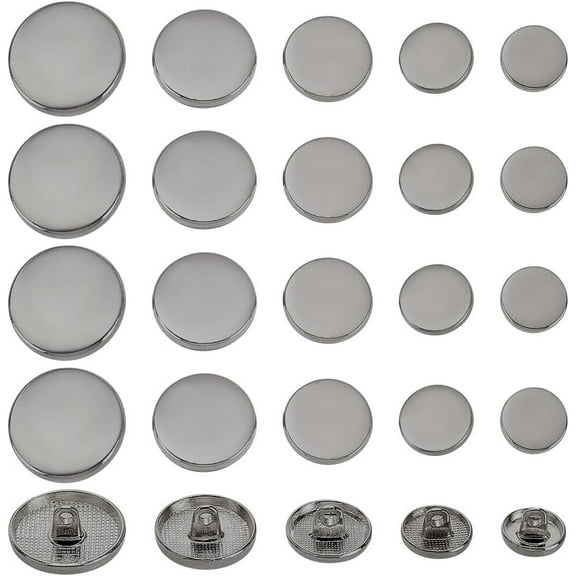 100pcs Gunmetal Alloy Shank Buttons 2mm Hole Metal Flat Round Buttons 11.5mm 12.5mm 15mm 18mm 20mm Round Sewing Shank Buttons for Blazer Suits Coat Uniform Sewing DIY Crafts