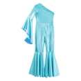 thumbnail image 5 of YiZYiF Kids Girls Metallic Bell Bottoms Jumpsuit One Shoulder Flare Sleeve Dance Bodysuit Party Disco Costume Blue 6, 5 of 7