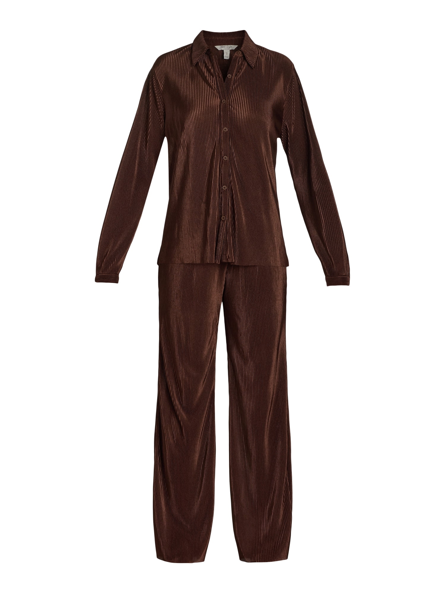 Nine.Eight Women's and Women's Plus Plisse Pleat Shirt and Pants Set, 2-Piece, Sizes XS-4X