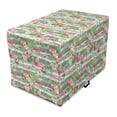 thumbnail image 1 of Flamingo Dog Crate Cover, Flamingos with Exotic Hawaiian Leaves Flowers on Striped Vintage Background, Easy to Use Pet Kennel Cover for Dogs, 35" x 23" x 27", Green Pink White, by Ambesonne, 1 of 6