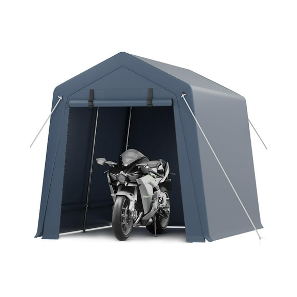 Yeshouse caseta de almacenamiento exterior 2,13x3,66 m, garaje portátil impermeable y resistente con puerta enrollable y ventanas ventiladas, ideal para moto, bici, coche o leña