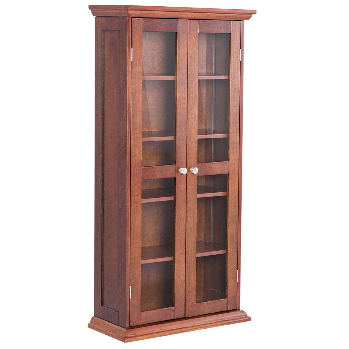 44 5 Wood Media Storage Cabinet Cd Dvd Shelves Tower Glass Doors