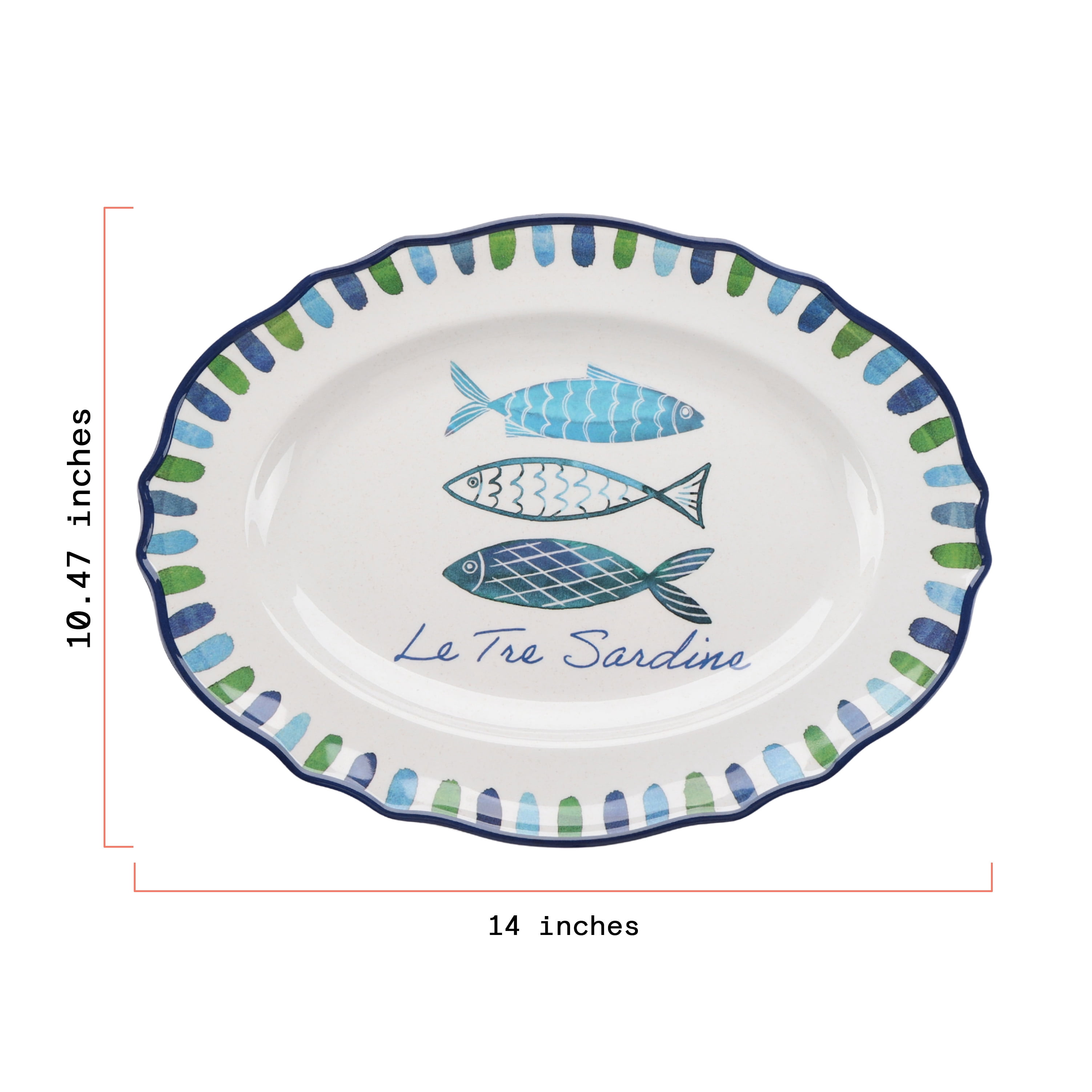 Beautiful 14" x 10.4" Bamboo Melamine Oval Medium Serve Platter, Multi-Color by Drew Barrymore