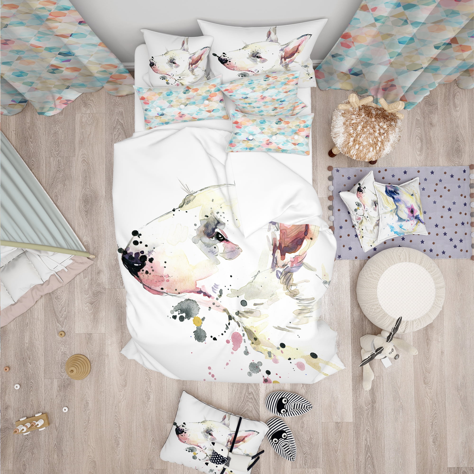 Designart 'Bull Terrier Dog Watercolor' Modern & Contemporary Duvet Cover Set