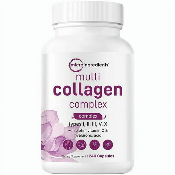 Multi Collagen Protein Powder, 240 Capsules– Hydrolyzed Collagen Peptides | Type I,II,III,V,X with Biotin 10000mcg, Hyaluronic Acid, Vitamin C – Unflavored – Keto & Paleo Friendly