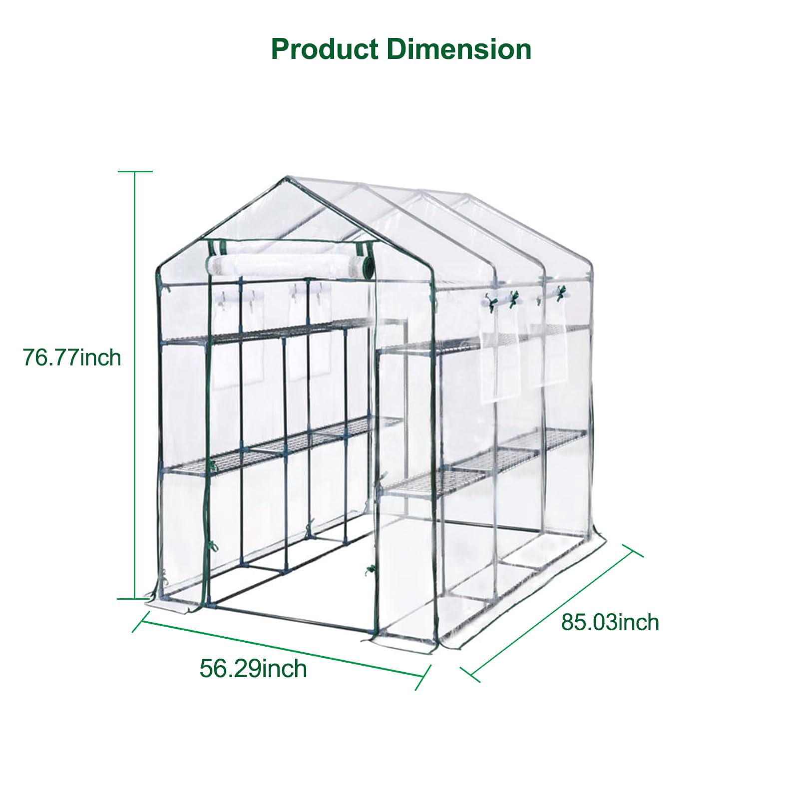 Heavy Duty Walk-In Greenhouse – 56" x 85" x 76" Portable 8-Shelf PE Plant Tent with Mesh Vent Windows, UV Protection, Weatherproof – appropriate for Backyard Garden – Transparent