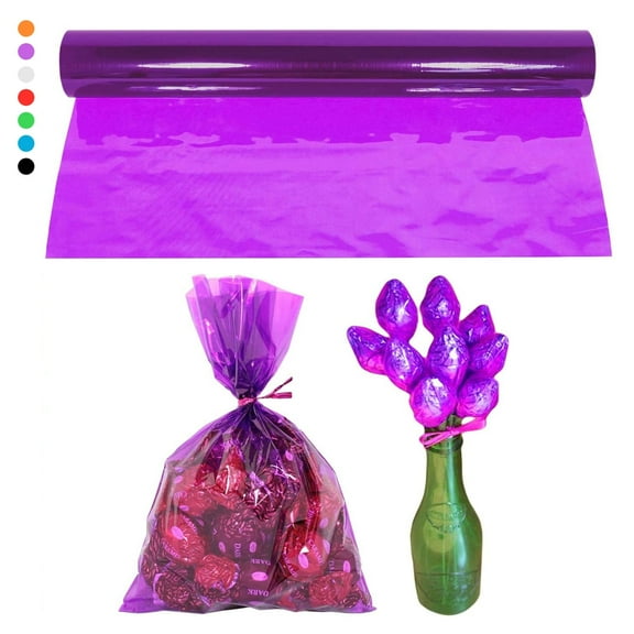 Tripumer 1 Roll Cellophane Wrapping Paper 16 inch x 100 feet Thick Cellophane Wrap Roll for Gift DIY Crafts Holiday Decoration Purple