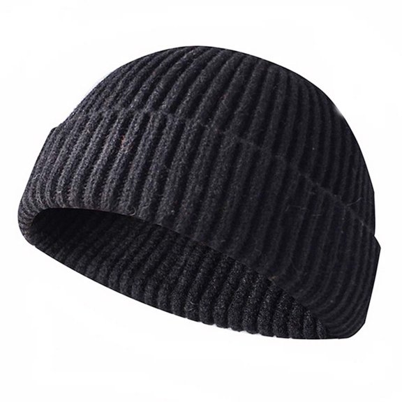 Winter Knit Cuff Beanie Hat Skull Cap Fisherman Wool Beanie Hat for Men Women, Black