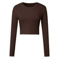 thumbnail image 6 of Tshirts For Women Autumn Winter Solid Color Round Neck Long Sleeve Knit Ribbed Crop Casual Basic Tops T Shirts Outwear, 6 of 7