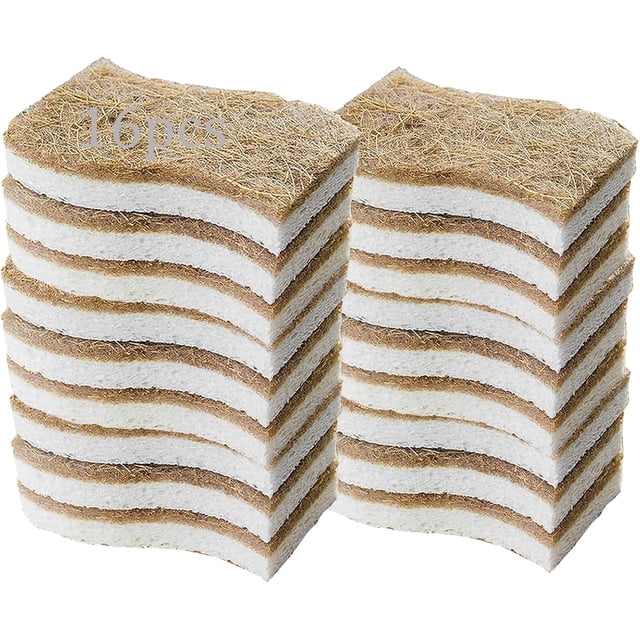 16PCS Esponjas de Limpieza de Cocina, Esponja de Doble Cara Naturales, Esponja Hechas De Celulosa Antirayaduras y Sisal De Coco, Ecológicas, De Sec Rápido y Sin Olor
