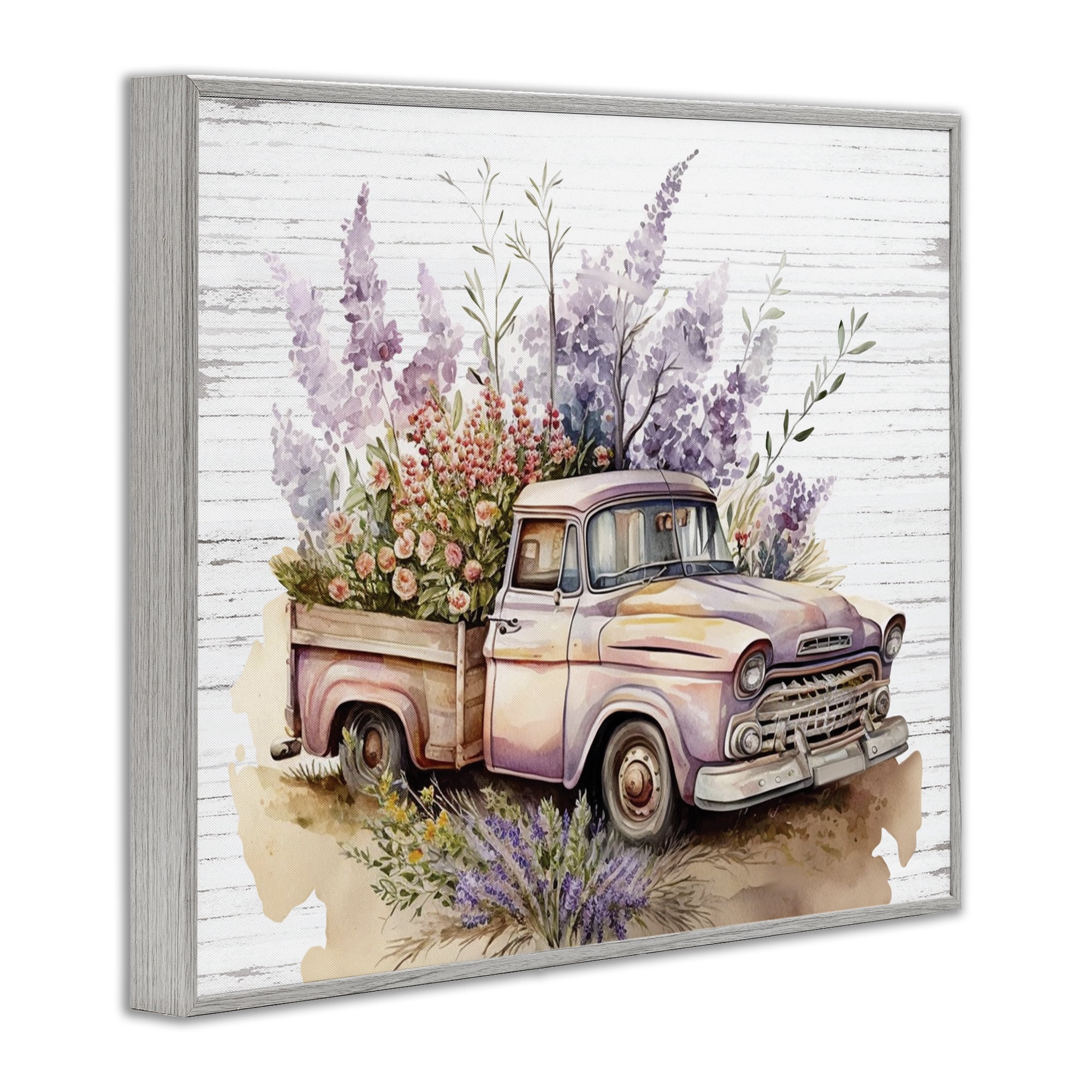 Stupell Industries Lavender Filled Truck Transportation Painting Gray Framed Art Print Wall Art, 30 x 24