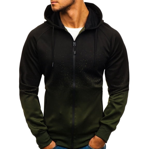 IYTR Men's Gradient Color Hooded Drawstring Sweatshirt Long Sleeve Zip Up Hoodie Jacket Coat Outwear with Pockets Green L