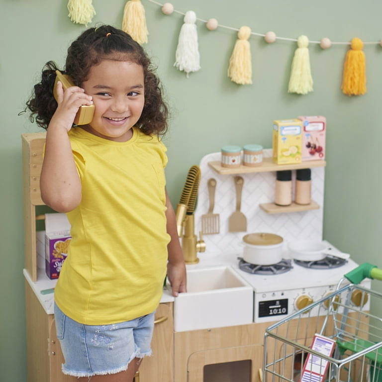 Kids Wooden Play Kitchen Set with 14 Accessories, Little Chef