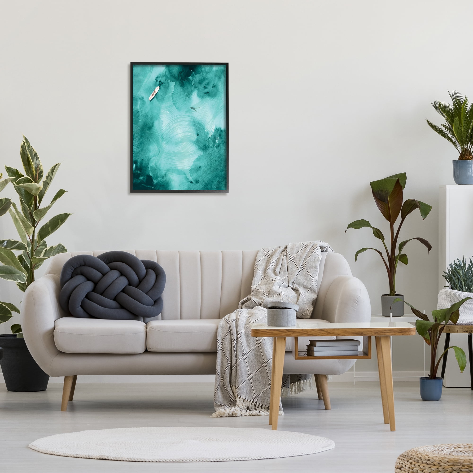 Stupell Industries Surfer On Deep Blue Water Ariel Ocean View Graphic Art Black Framed Art Print Wall Art, 24x30, by Jennifer Paxton Parker