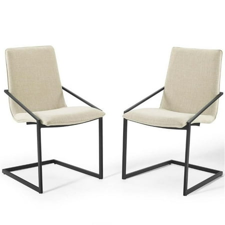 Pemberly Row 20.5 Fabric Dining Arm Chair in Black and Beige (Set of 2)