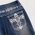 thumbnail image 4 of 2026 New Women's Dark Wash Cross Embroidery Back Pocket High Waist Flare Denim Jeans Vintage Western Bootcut Pants, 4 of 6