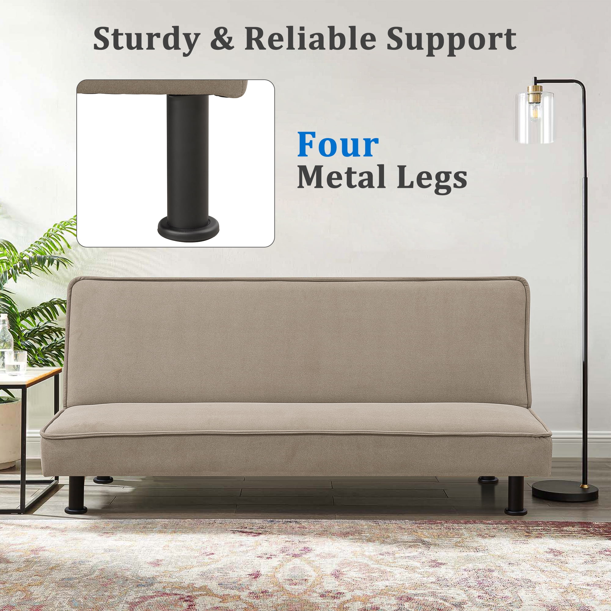 Resenkos Modern Fabric Sofa Couch Upholstered Futon Sofa Bed Loveseat, Tapered Metal Legs in Black Color, Khaki Resenkos Modern Fabric Sofa Couch Upholstered Futon Sofa Bed Loveseat, Tapered Metal Legs in Black Color, Khaki