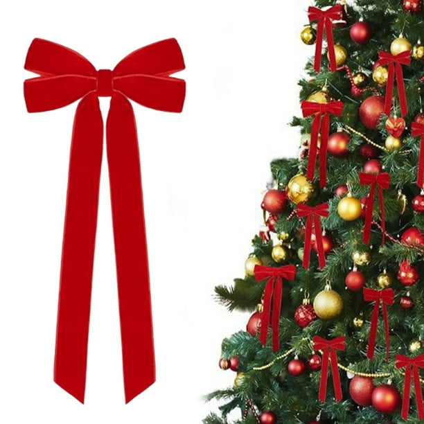 Adornos navideños de terciopelo con lazos | Lazos decorativos de poliéster de 13 x 26 cm para coronas, guirnaldas y decoración navideña de interior en rojo, negro, rosa y naranja