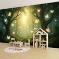 thumbnail image 6 of Wallpaper Forest Glowing Butterflies Soft Light Peel and Stick Wall Murals 100"H x 144"W Removable PVC Wall Paper Self-Adhesive Wall Paintings Art Decor for Bedroom Living Room, 6 of 7