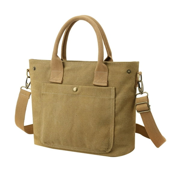 JUYGO Small Tote Bag with Zipper Tote for Women Canvas Crossbody Shoulder Satchel Messenger Handbags Fashion Casual Retro Style Solid Color Canvas Bags Simple Handbag