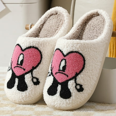 

Bad Cute Bunny Slippers for Women Keep Warm Couples Slides Home Slippers Soft Scuff Slip on Anti-Skid Sole Slipper