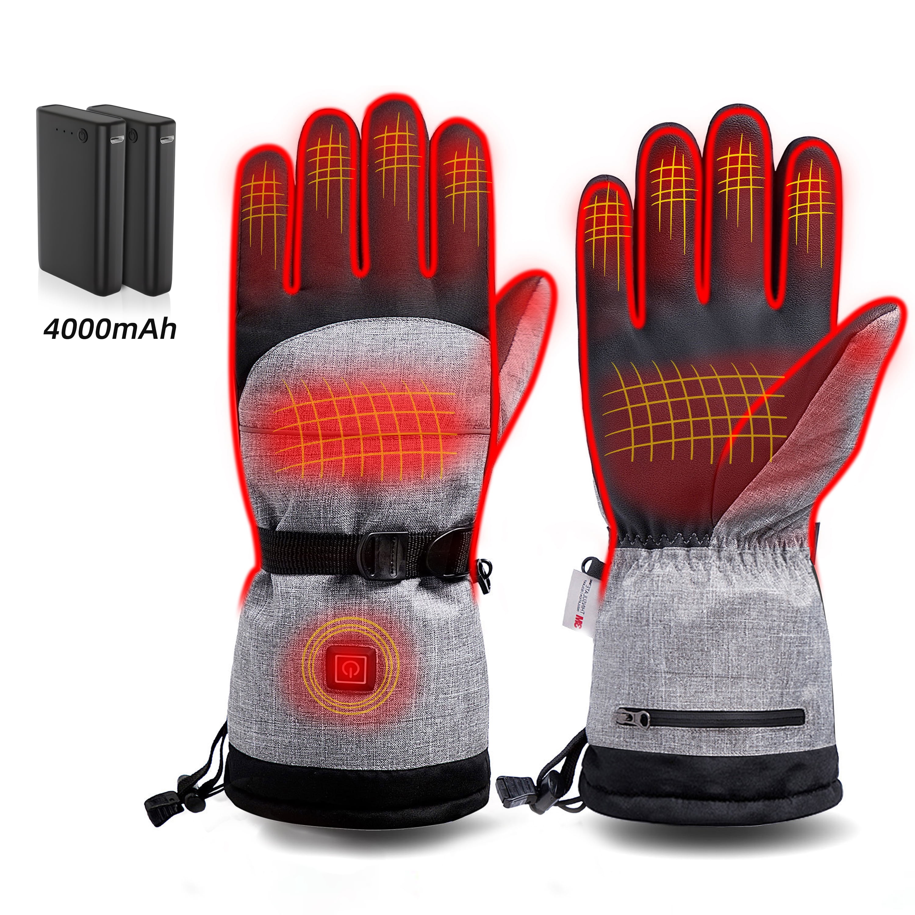 Winter Thermal Heated Gloves Waterproof 4000mAh Rechargeable Electric ...