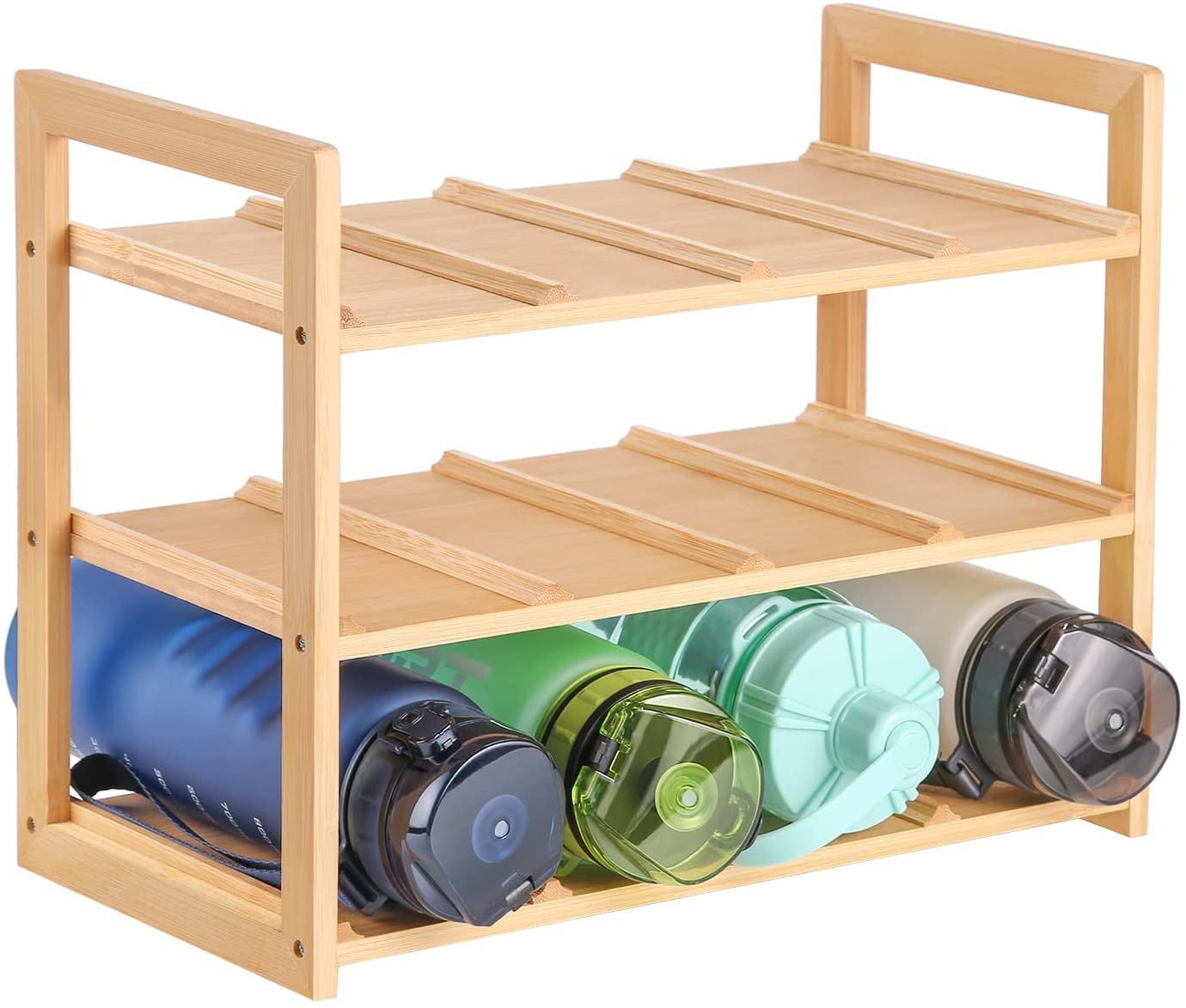 Honey-Can-Do Natural 3-Tier Bamboo Water Bottle Organizer for Cabinet or Pantry