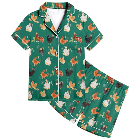 Luvoko Toddler Pajamas Animal Chicken Pattern Kids Boys And Girls Pattern Printed Short Sleeve Button Down Pajamas Shorts Set Sleepwear Outfits Cardigan Bodysuit Boy Pajamas Baby 9 Months Toddlers