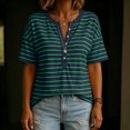 thumbnail image 4 of Aezemi Women Striped Button Shirts Pullover Loose Fit Short Sleeve Summer Daily Home Fashion Tees Baggy Outdoor Work Walking All Match Soft Casual Tops XXL, 4 of 7