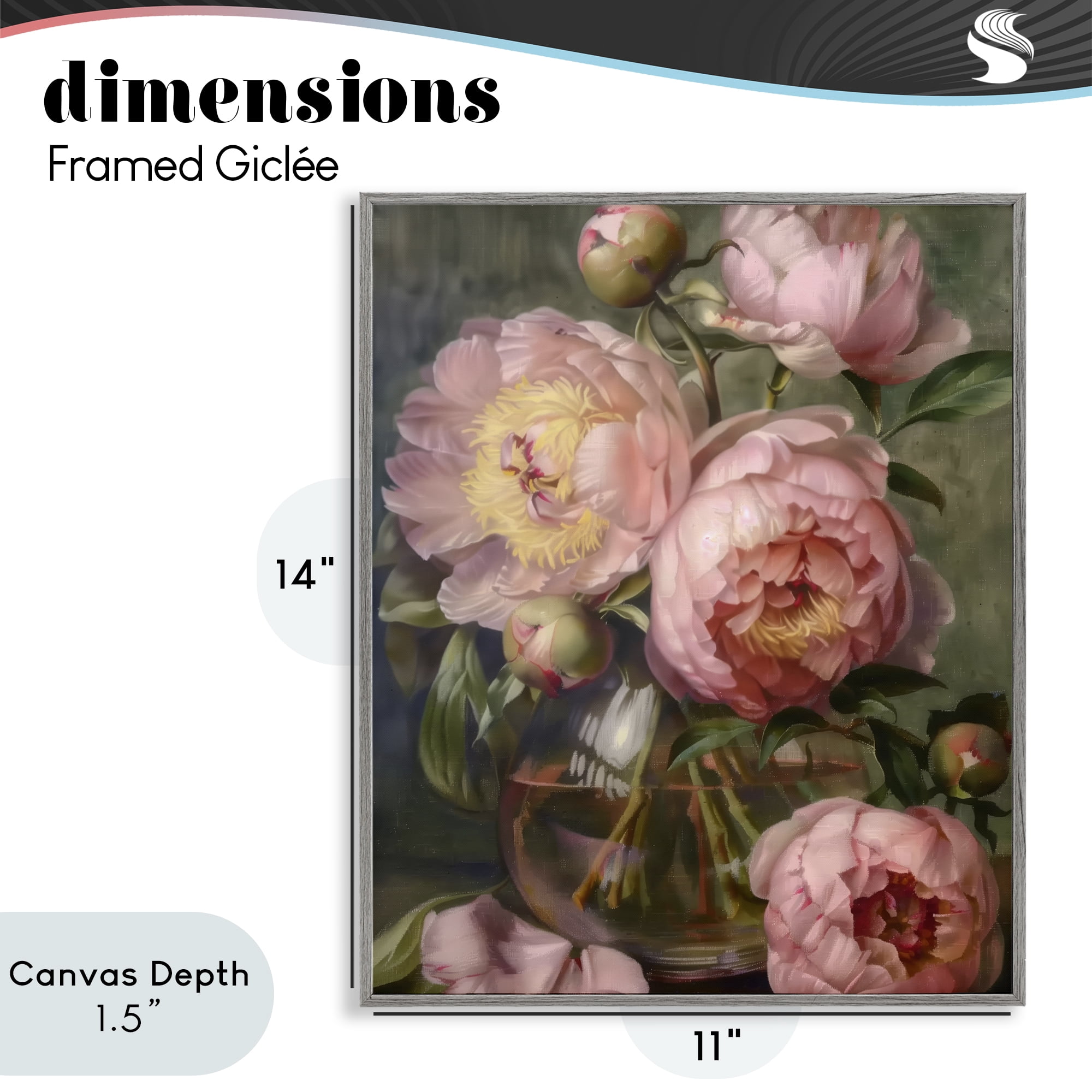 Stupell Industries Pink Peonies in Glass Vase Gray Framed Giclee Art, design by LSR Design Studio
