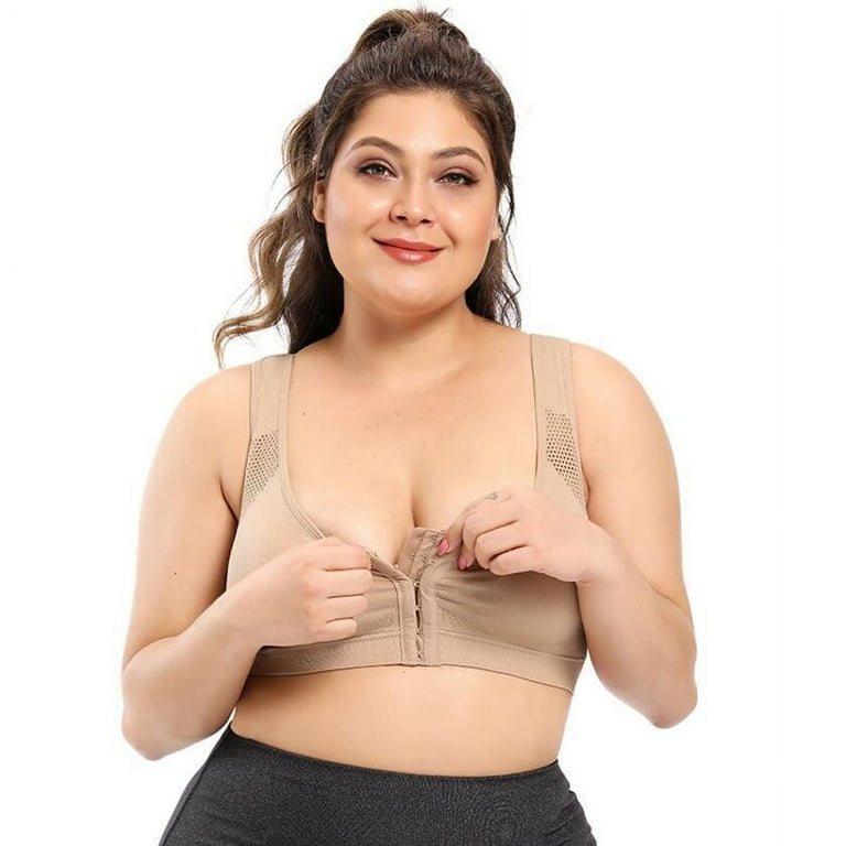 Exclare Women's Front Closure Full Coverage Wirefree Posture Back Everyday  Bra(Grey,38DDD)