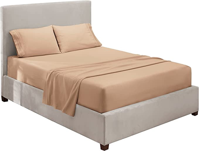 Clara Clark Premier 1800 Microfiber Collection 3-Line Bed Sheet Set, Cal King Size, Taupe Sand