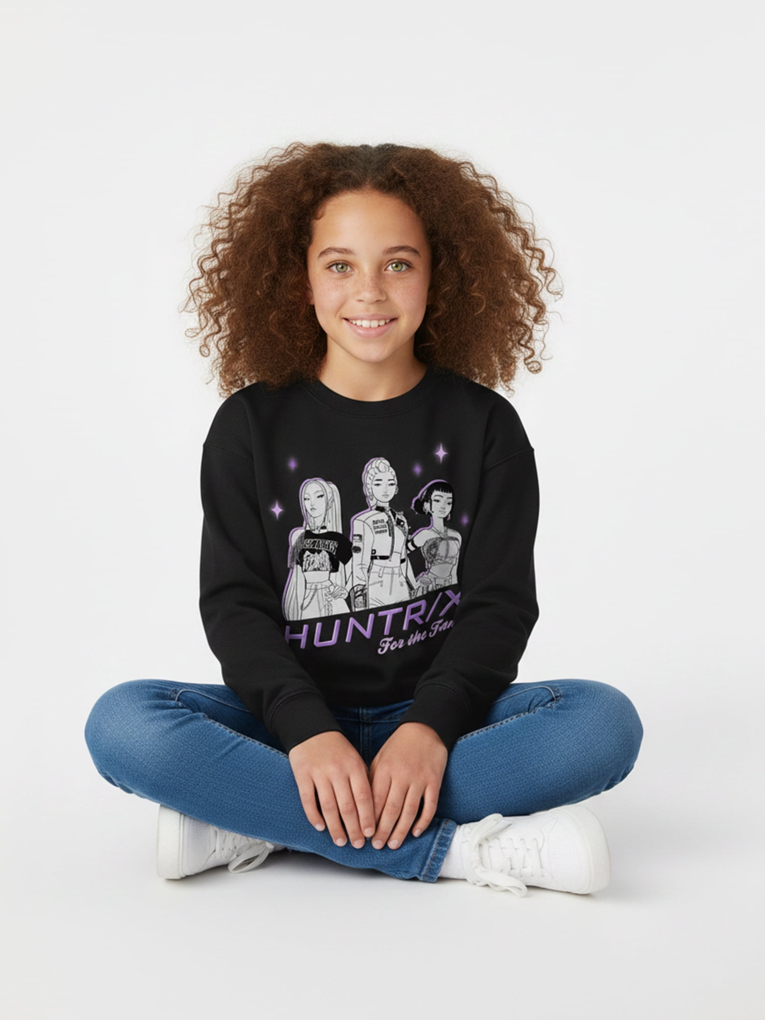 KPop Demon Hunters Girls Huntrix Glowing Graphic Sweatshirt, Sizes 4-16