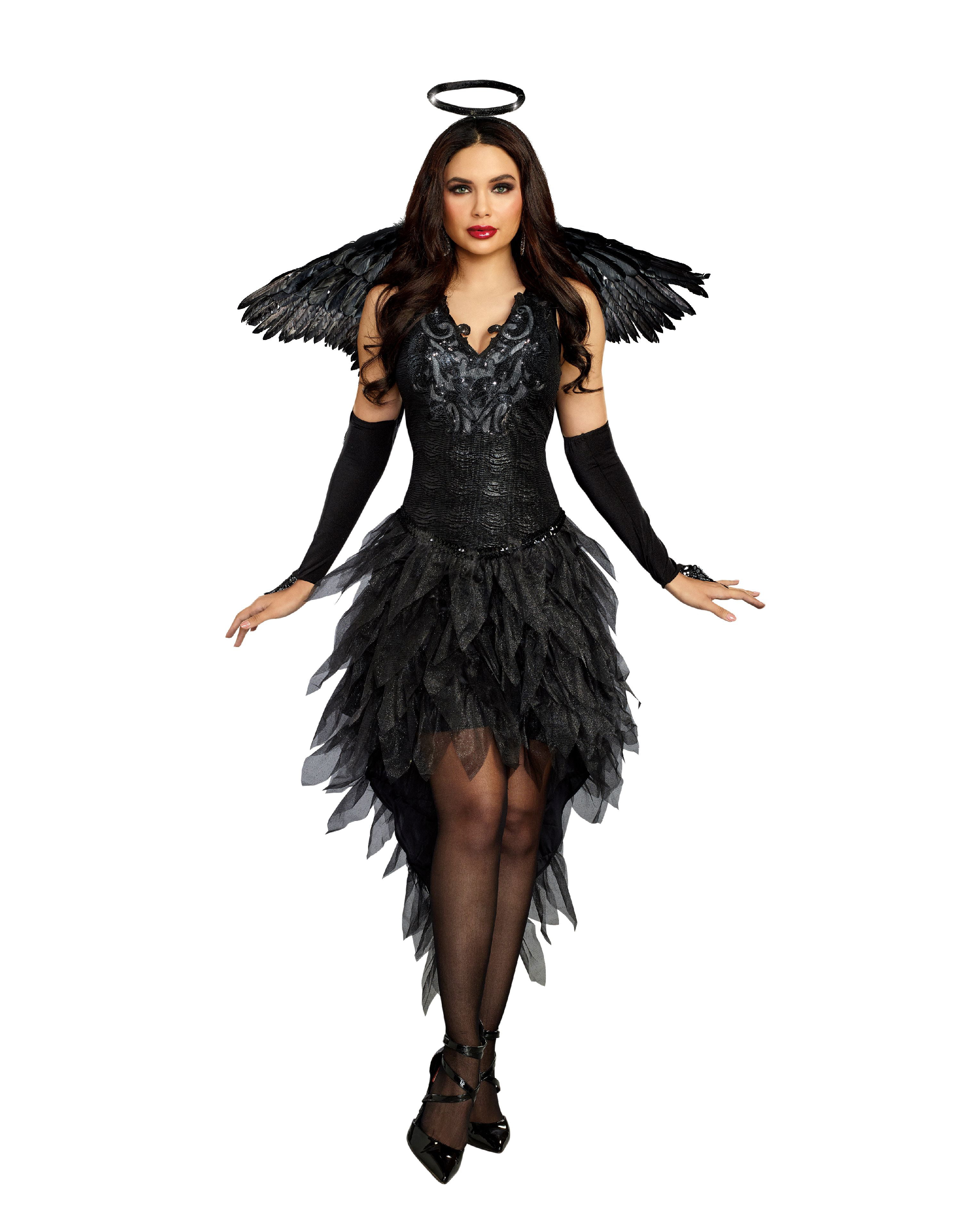 Girls Dark Angel Fairy Gothic Feather Wings Halloween Hen Fancy Dress Costume