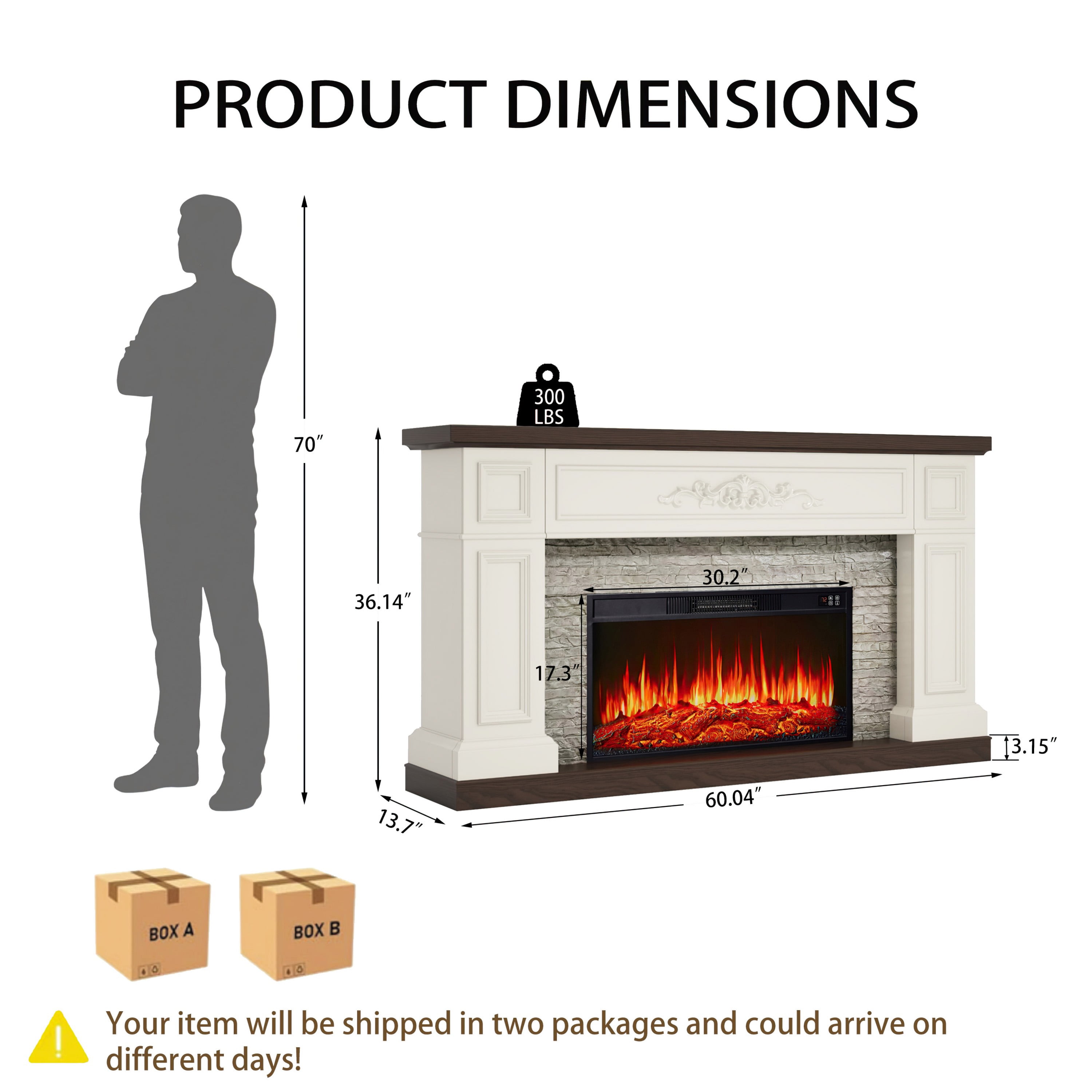 BOSHIRO Electric Fireplace with Mantel, 60 Inch Solid Wood Fireplace TV Stand for Living Room Bedroom
