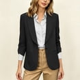 thumbnail image 4 of hoksml Women's Ruched 3/4 Sleeve Blazer, Shawl Lapel One-Button Open Front Jacket, Casual Work Office Blazer, 4 of 8