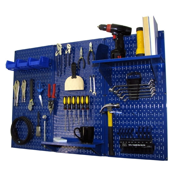 Wall Control 4ft Metal Pegboard Standard Tool Storage Kit - Blue Toolboard & Blue Accessories