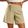 thumbnail image 4 of GERsome Shorts for Women Wide Leg Side Lace-Up Waist Summer Vacation Lounge Shorts with Pockets Beige Size S, 4 of 9