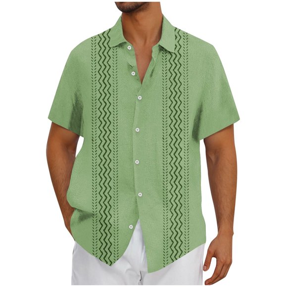 Vintage Bowling Shirt for Men, Short Sleeve Cuban Collar Print Button Up with Four-Sided Elastic Fabric, Beach Summer Casual Wear