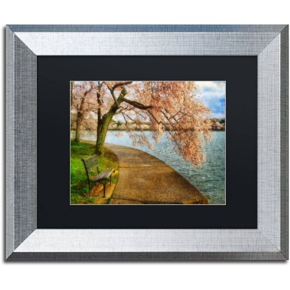 Trademark Fine Art "Meet Me At Our Bench" Canvas Art by Lois Bryan Black Matte, Silver Frame