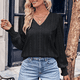thumbnail image 3 of 1PCS slim fit cuello en V color sólido manga larga-negro, 3 of 6