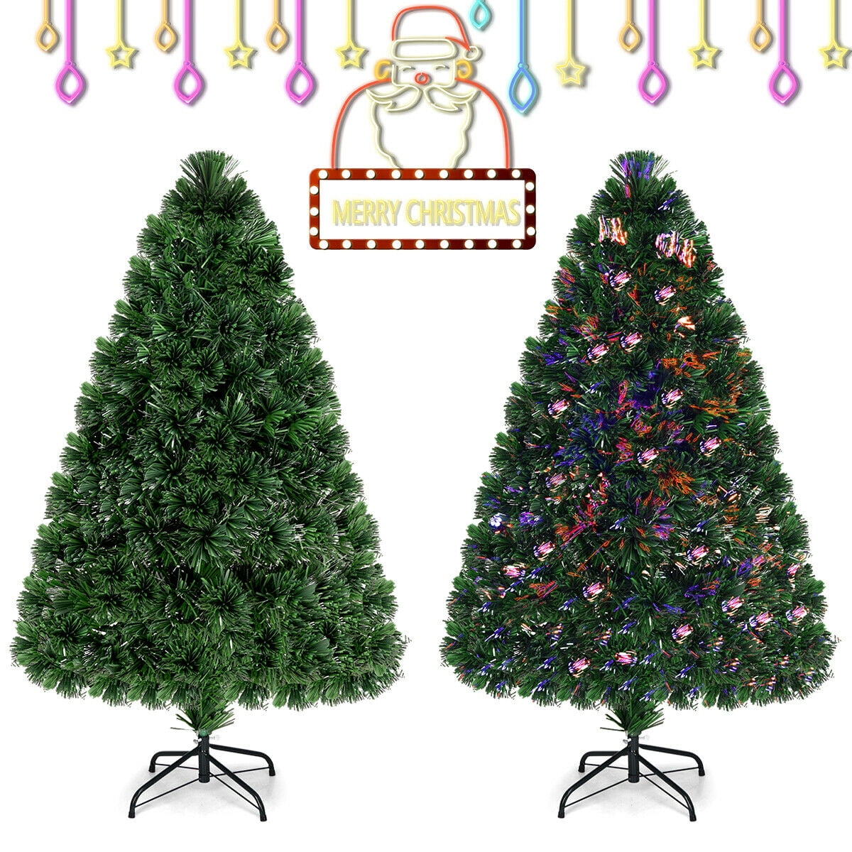 Gymax Fiber Optic 4'Artificia Christmas Tree PVC Material Metal Stand Holidy Decoration